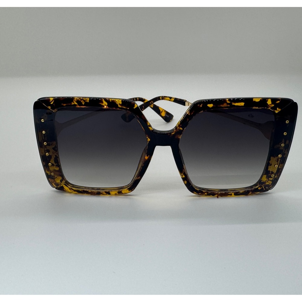 Oversized Square Tortoiseshell Sunglasses Gold Stud Crystal Medallion UV400 - Picture 5 of 5